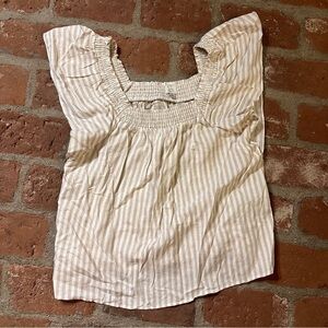A New Day Medium cream & beige striped to with ruffle sleeves and square neck